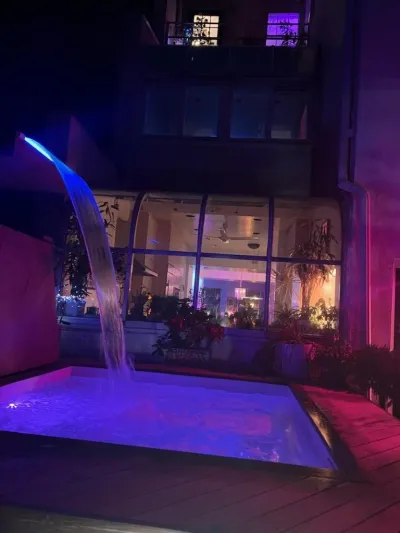 Pool Waterfall at Night